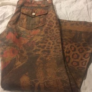 Cache Fall Jeans.Forest/Animal Print Size 8